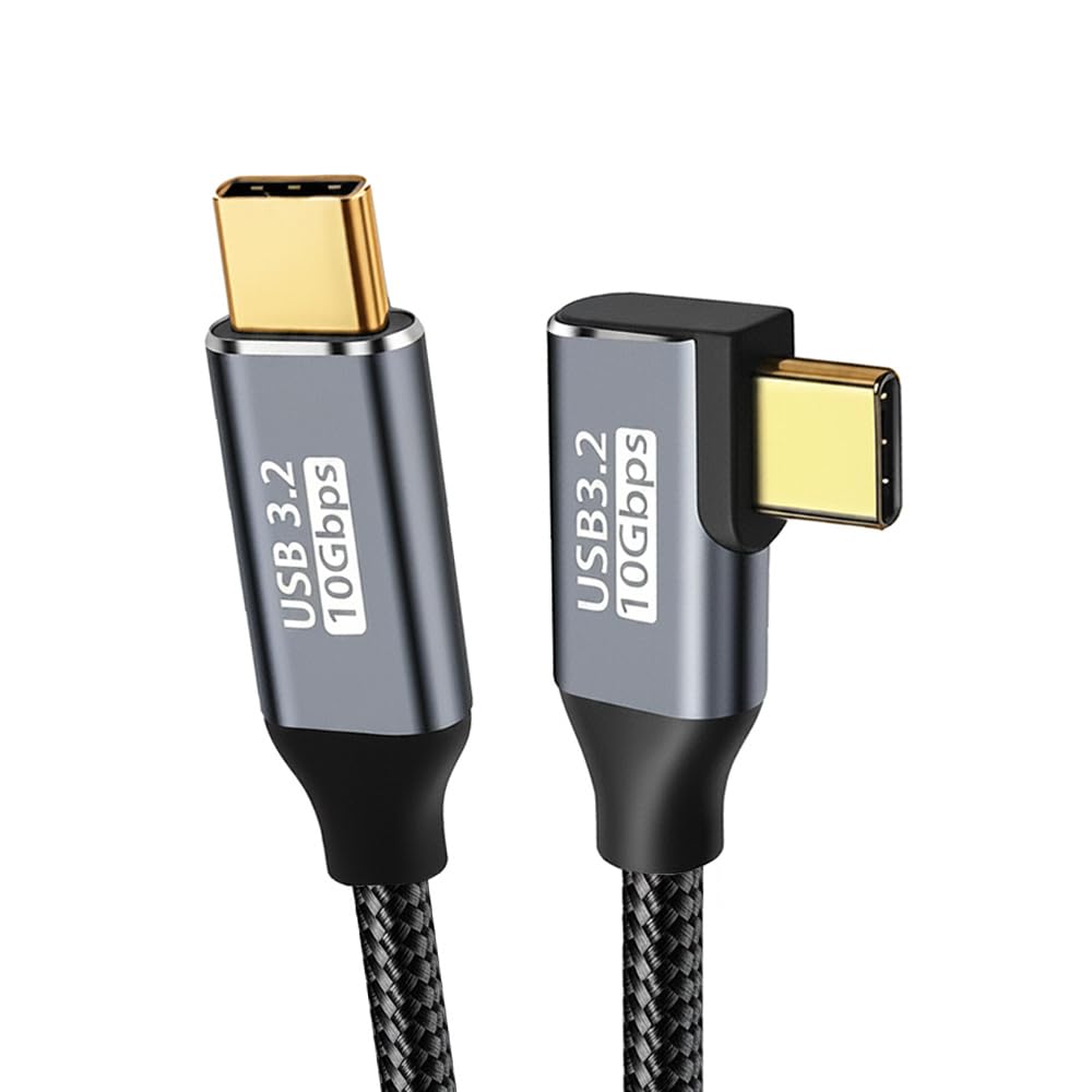 USB Type-C ケーブル L字型 0.5M PD 100W急速充電 USB 3.2 Gen2 (10Gbps) 高速データ転送 4K/60Hz映像出力対応 E-Marker内蔵 断線防止 高耐久ナイロン編み Xperia/Galaxy/Pixel/MacBook/Surface/Dell/Chromebook 等タイプC機器対応