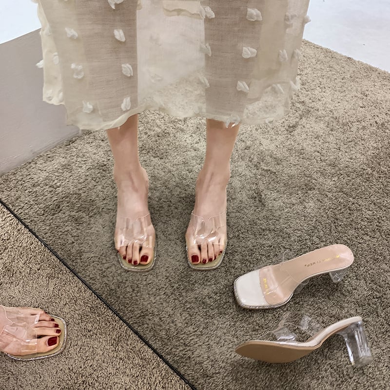 サマースタイルヒール ハイヒール 靴 シューズ 夏物 フェイクシューズ44779516971