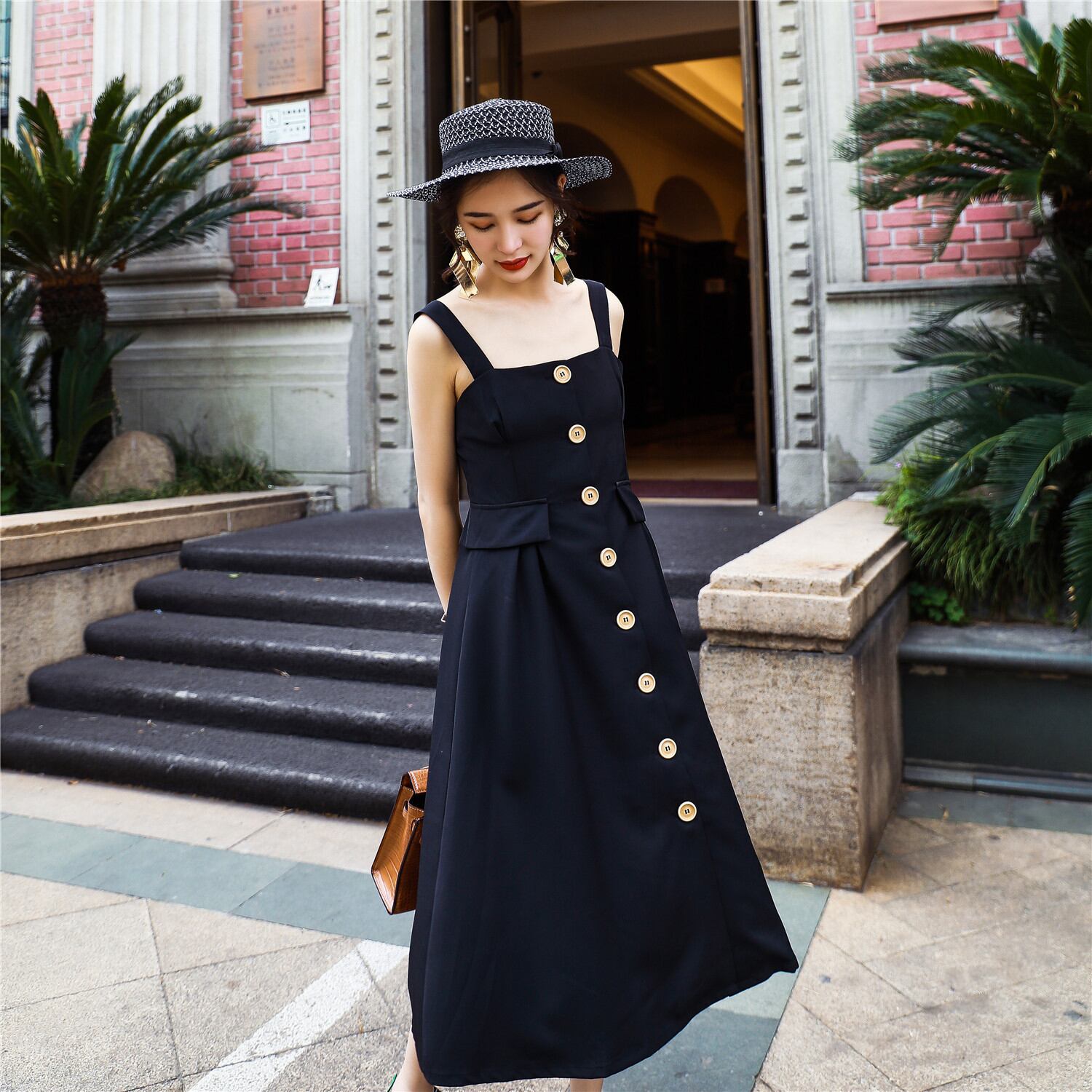 ノースリーブワンピース ロング フレア スクエアネック シンプル