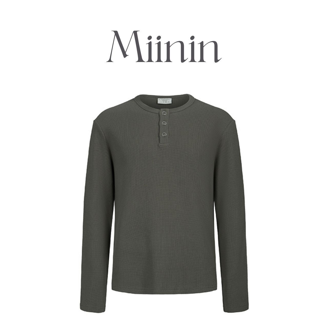 ワッフルヘンリーネックロングTシャツ　1179