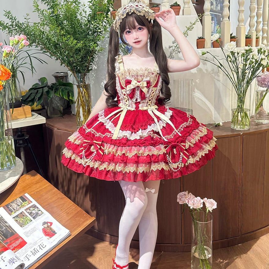 ゴスロリ プリンセスドレス バックリボン×レース×編み上げ｜WithU