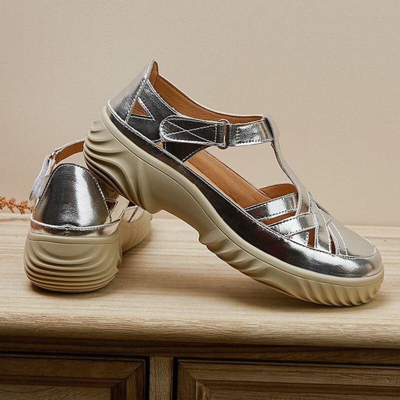 Metallic mid heel sandals M2872 | Mbeaute