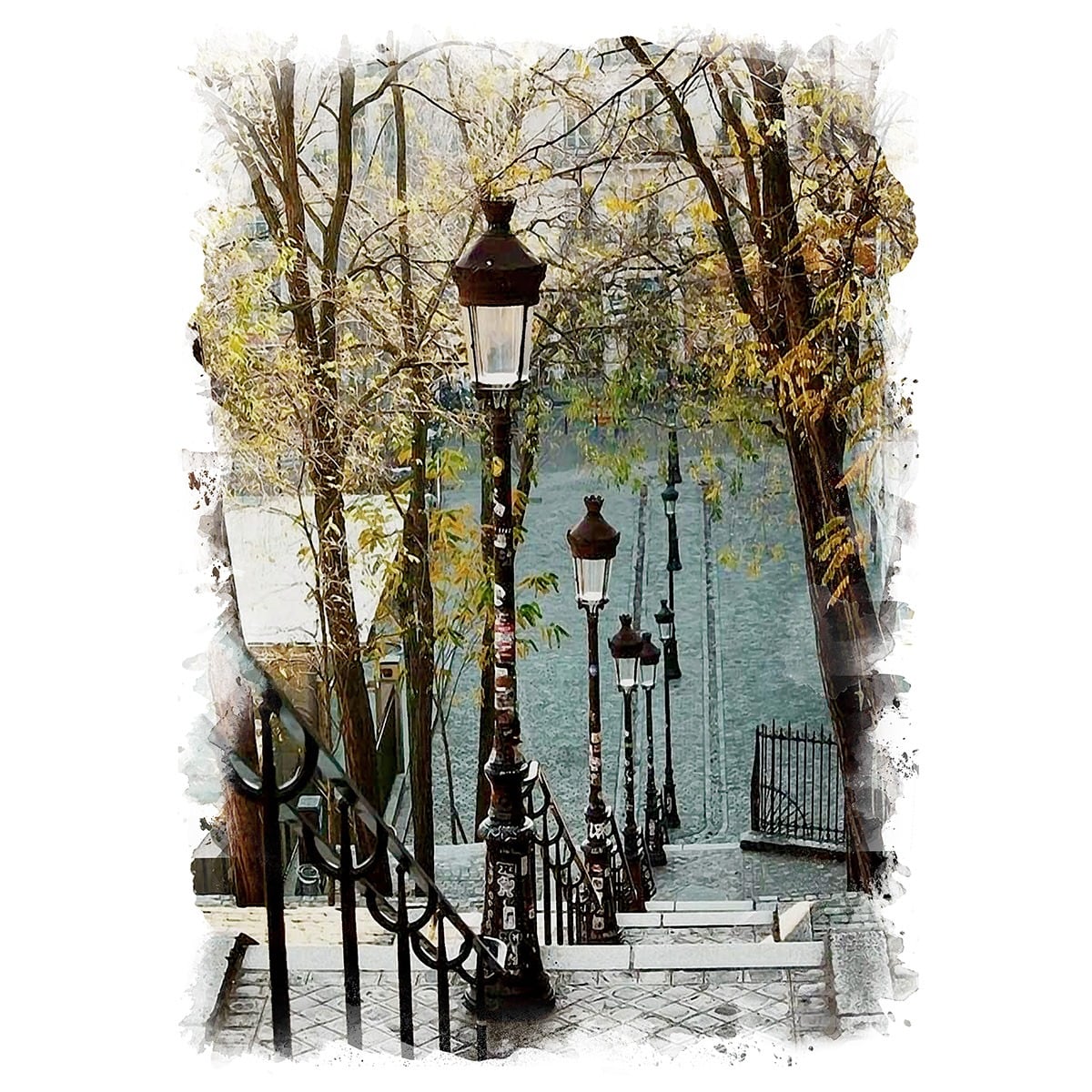 絵画 フランス 風景画(街並み) モンマルトルの階段 インテリアアート額 