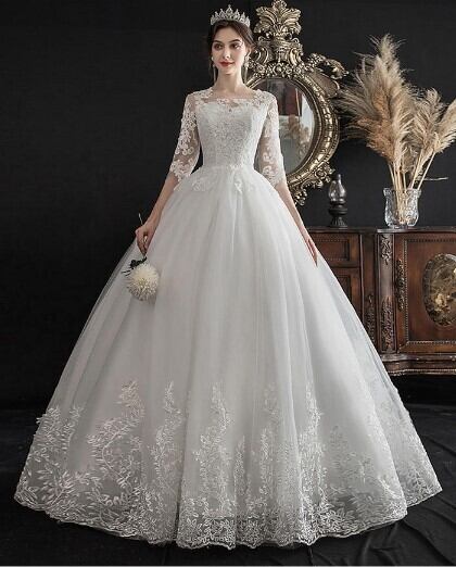 高品質！ ウエディングドレス ロング エレガントレース ホワイト  