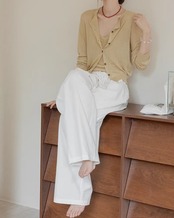 Drawstring Wide Leg Full Length Pants　L0020