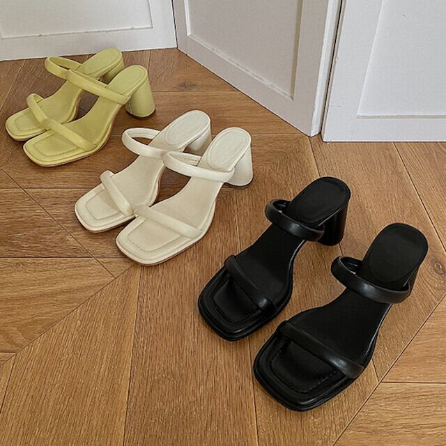 サンダル レディース シューズ 靴 ハイヒール チャンキーヒール かわいい おしゃれ 春夏 旅行 デート お出かけ ブラック/ホワイト/イエロー 22cm/22.5cm/23cm/23.5cm/24cm/24.5cm