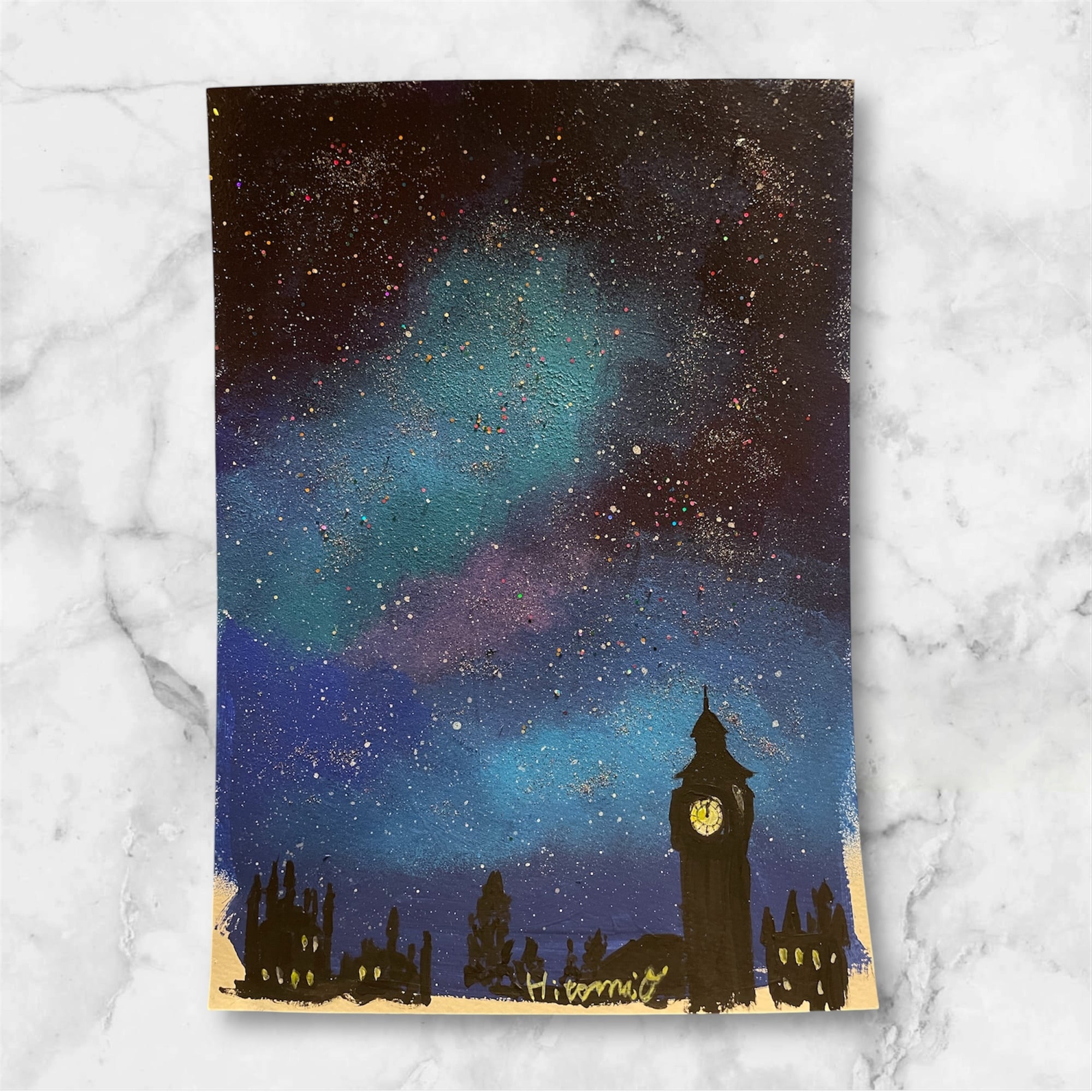 A-196/24】風景画 抽象画 星空 夜空 絵画 キャンバス 真作 インテリア