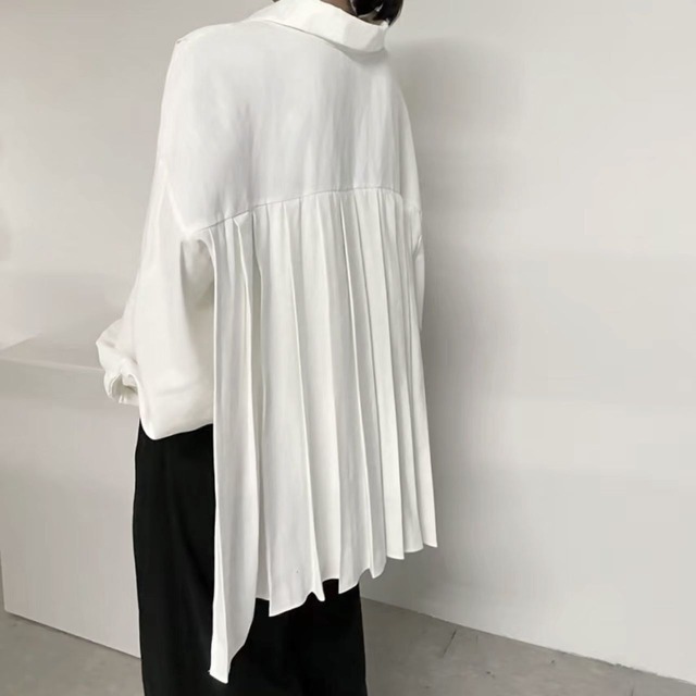 Back pleats oversized long sleeve shirt【2color】 C0993