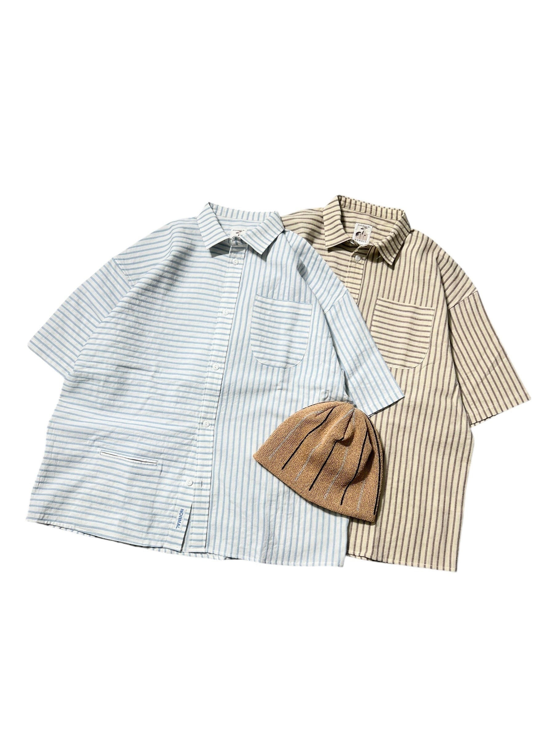 NOROLL / NORMAL SHIRT STRIPE S/S BROWN | THE NEWAGE CLUB