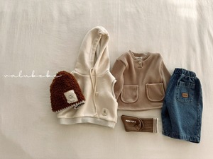 【valu bebe】ワッフルポケットカットソー ライトブラウン 70〜110cm  241108