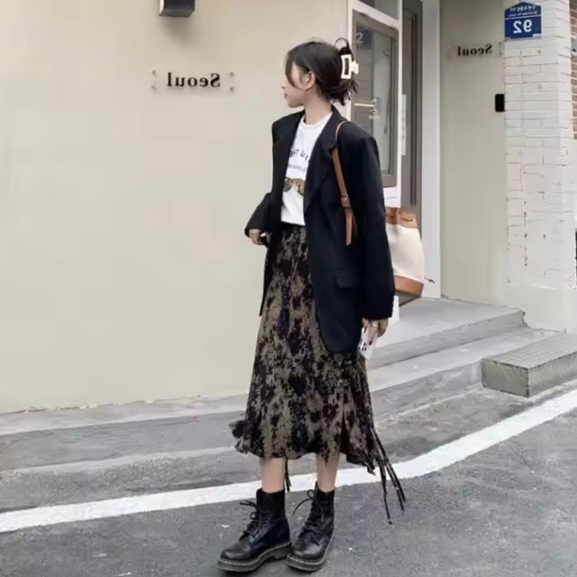 nuance pattern narrow pleats skirt
