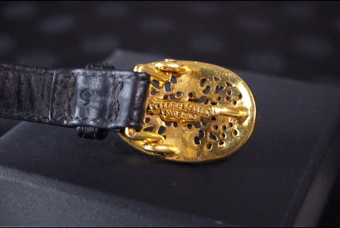 CHROME HEARTS クロムハーツ 22k オーバルクロス レザーブレスレット