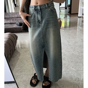 slit narrow denim SKIRT　v01631