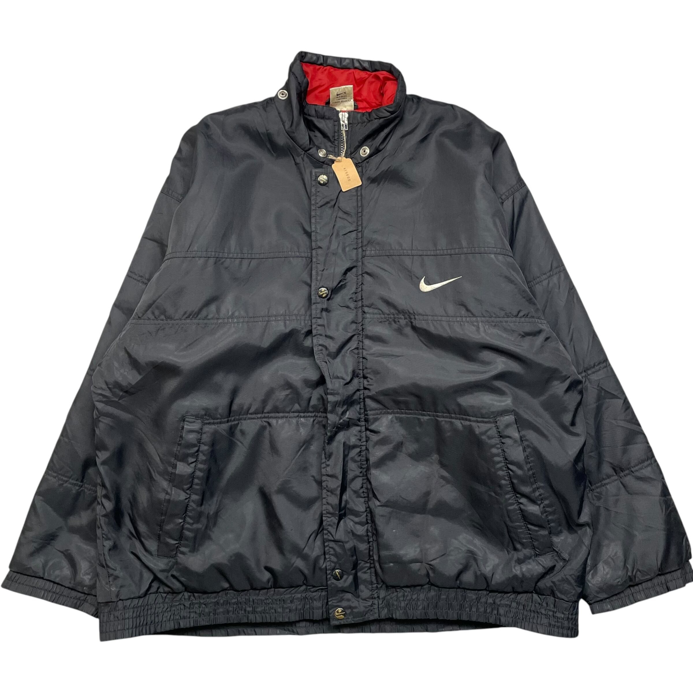 《L》NIKE ナイキ ナイロンジャケット 裏キルティング 刺繍ロゴ ブラック 90年代 vintage no.5874