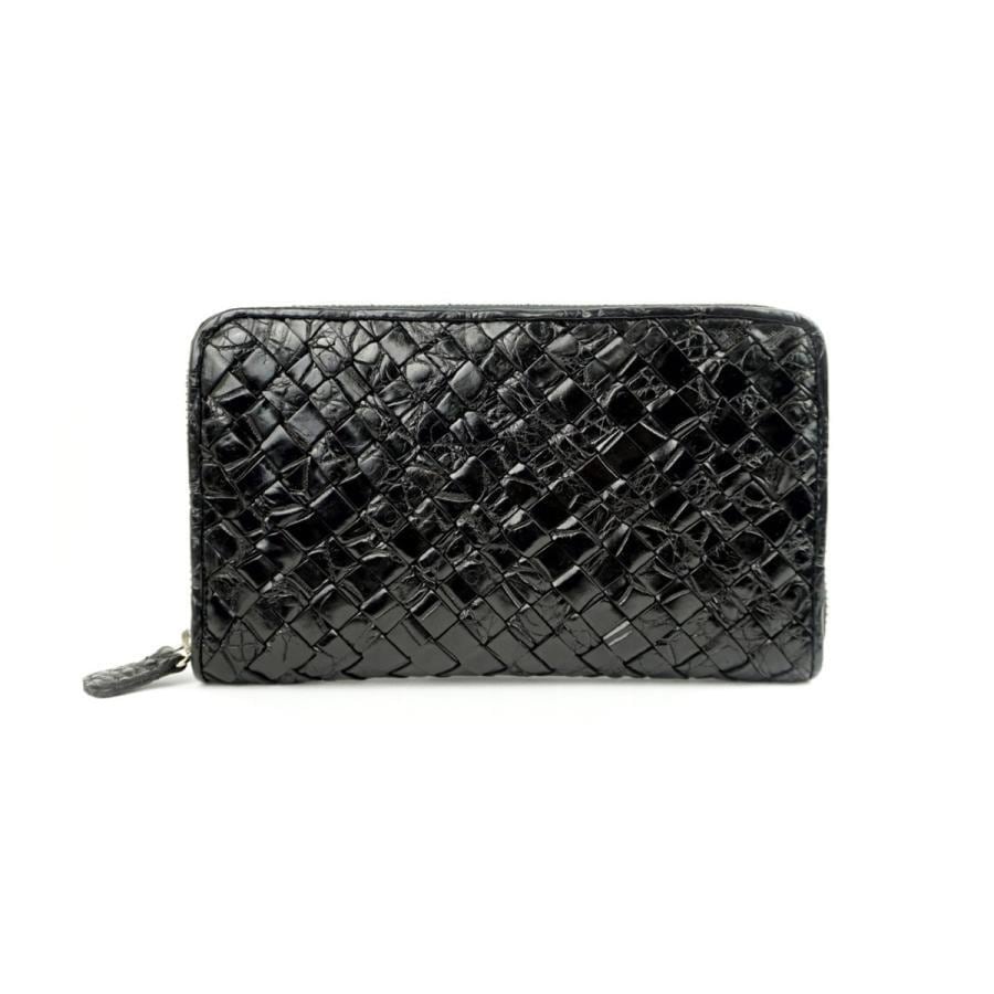 黒 クロコダイルレザー 長財布 ナイルクロコダイル革 L字ファスナー 長財布 | 手染めクロコダイル革