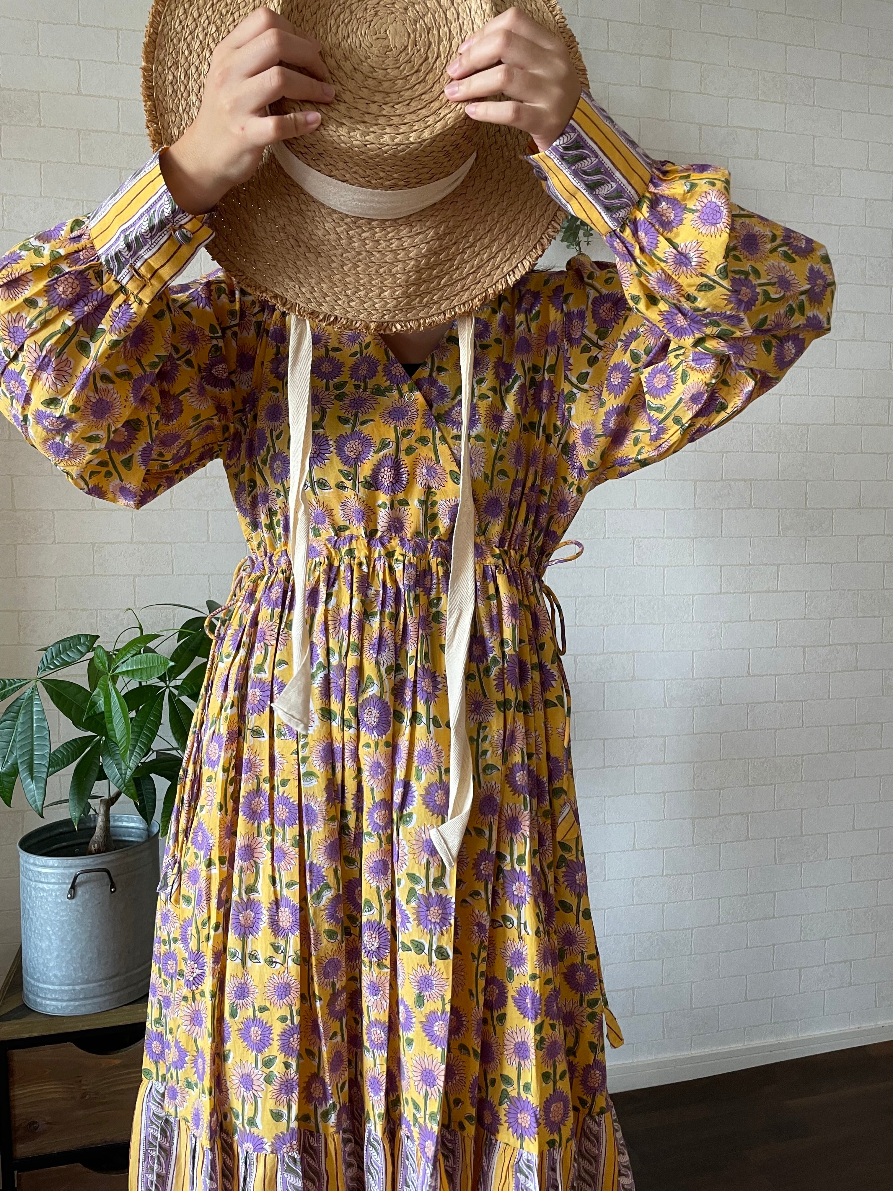 BABY ハンドブロックプリント カシュクール ワンピース 授乳服 マタニ