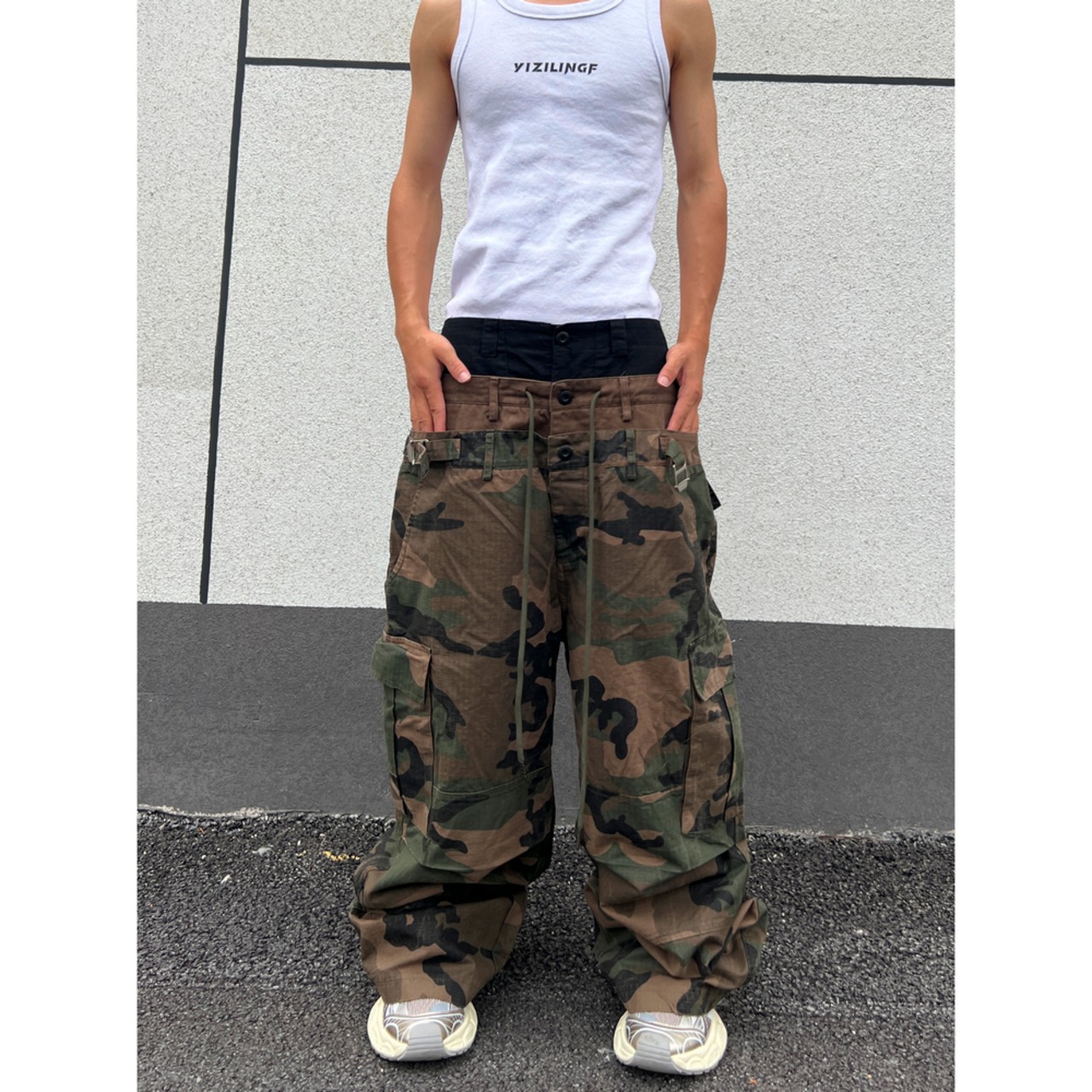 ストリート 3層パッチワーク迷彩カーゴパンツ P327