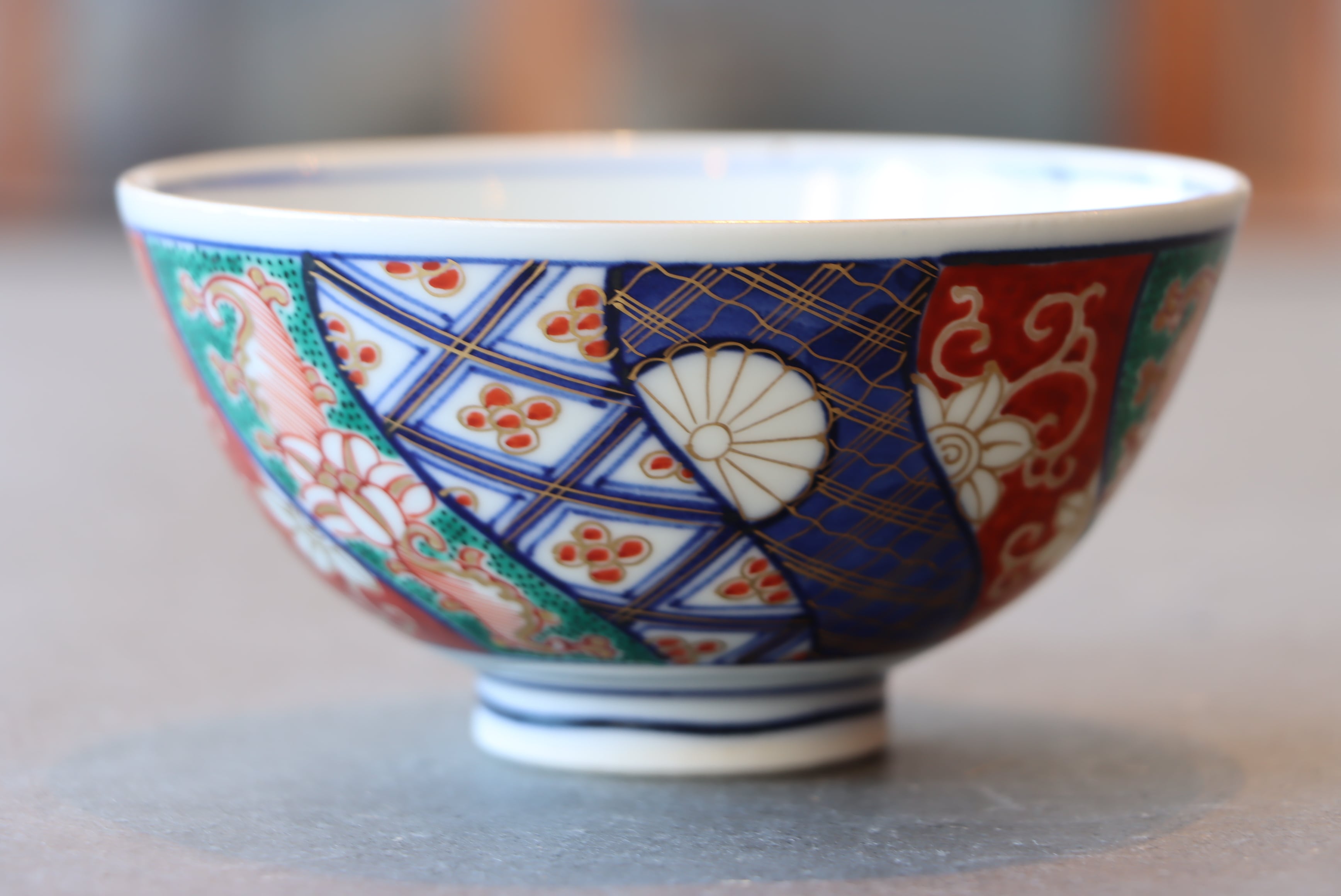 大聖寺伊万里 色絵 捻り壽文 蓋茶碗 通りもの/Daisho-ji Imari covered