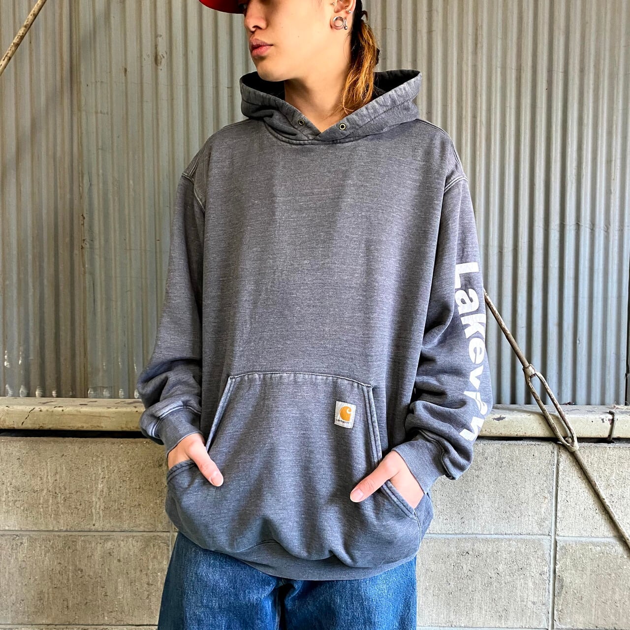 Carhartt カーハート スウェットパーカー グレー2XL 前バックプリント ...