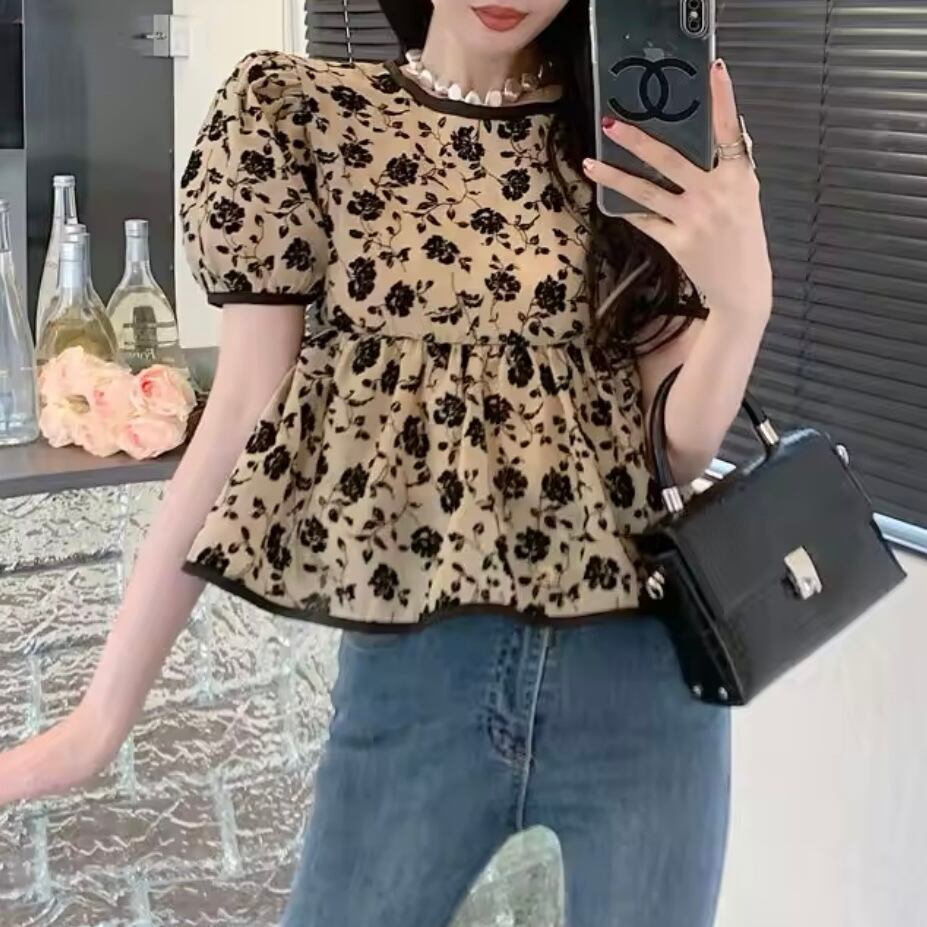 バッグリボンヴィンテージフラワーブラウス