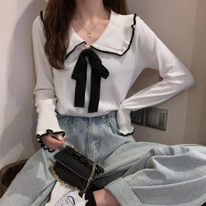 リボン付き ニット レディース 春秋 韓国 おしゃれ ガーリー 大人 フェミニン かわいい リボン トップス ゆったり ニットソー 大人可愛い 大人女子