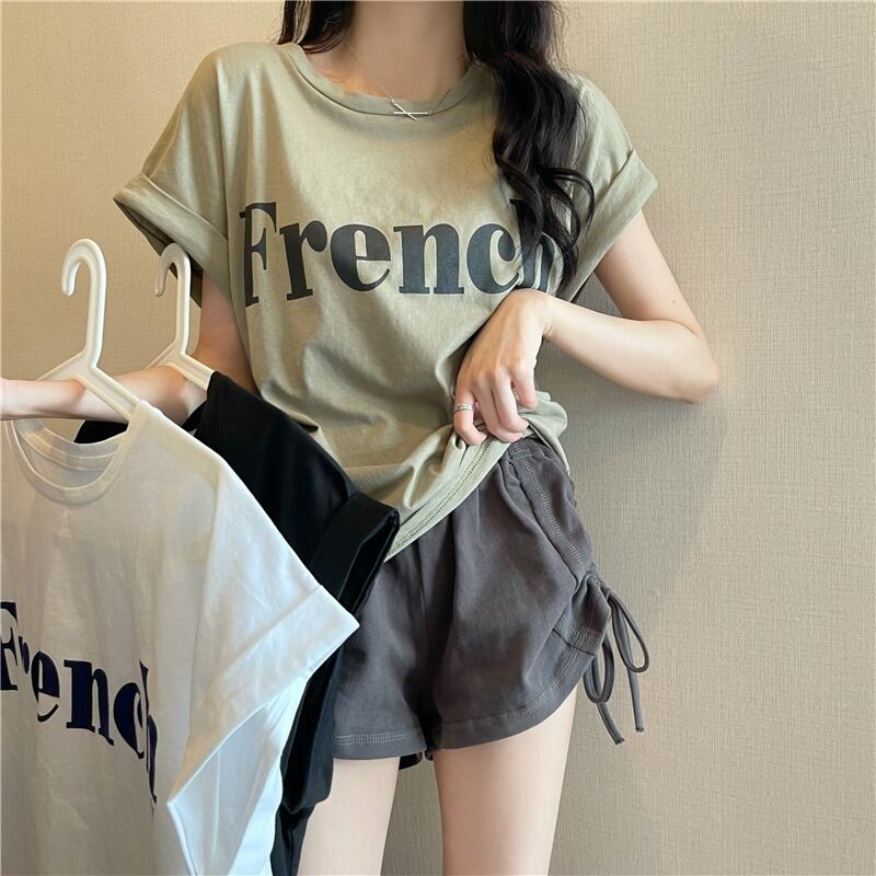 トップス サマーTシャツ シャツ 薄手ルーズプリントホワイト 夏物 1号婦人33926350441