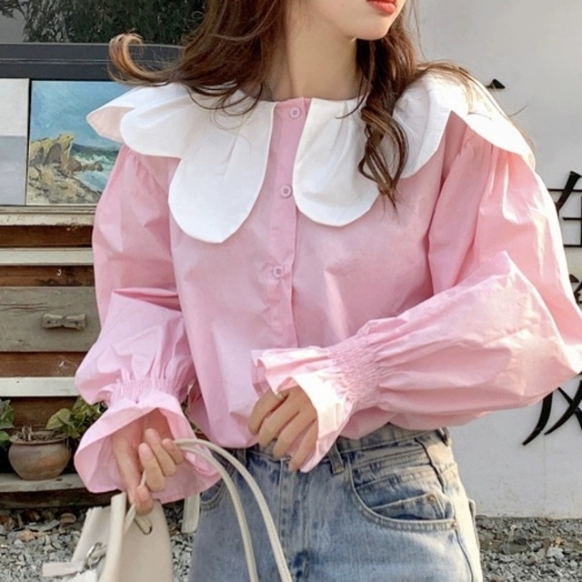 【S-4XL】2色展開 フラワーカラー ブラウス