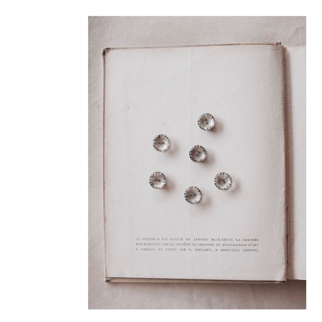 フランス 19世紀 6p 金と透明の善悪 ガラスボタンセット アンティーク