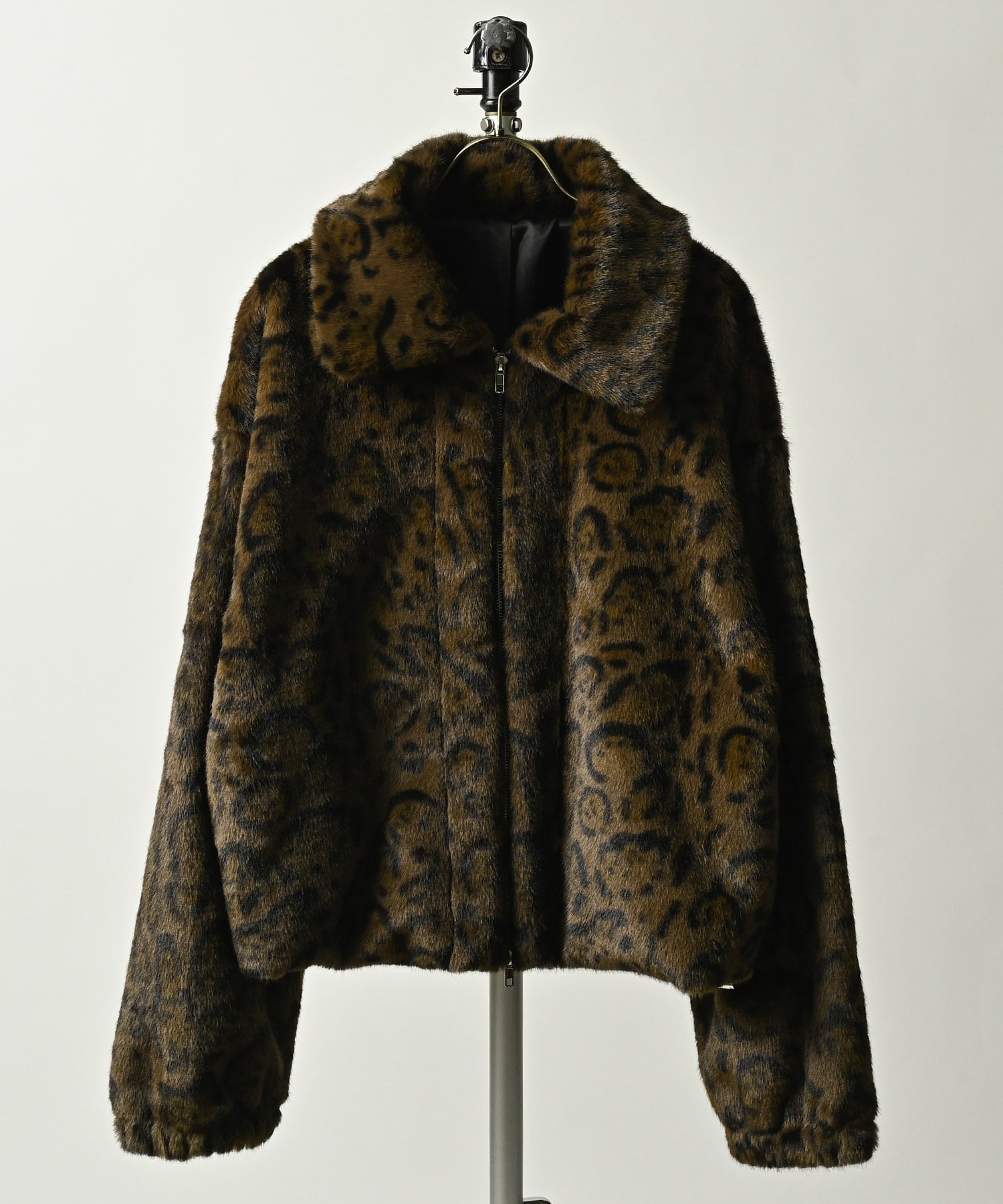 VOLUNTAS Leopard print fur short jacket (BRN) 125016