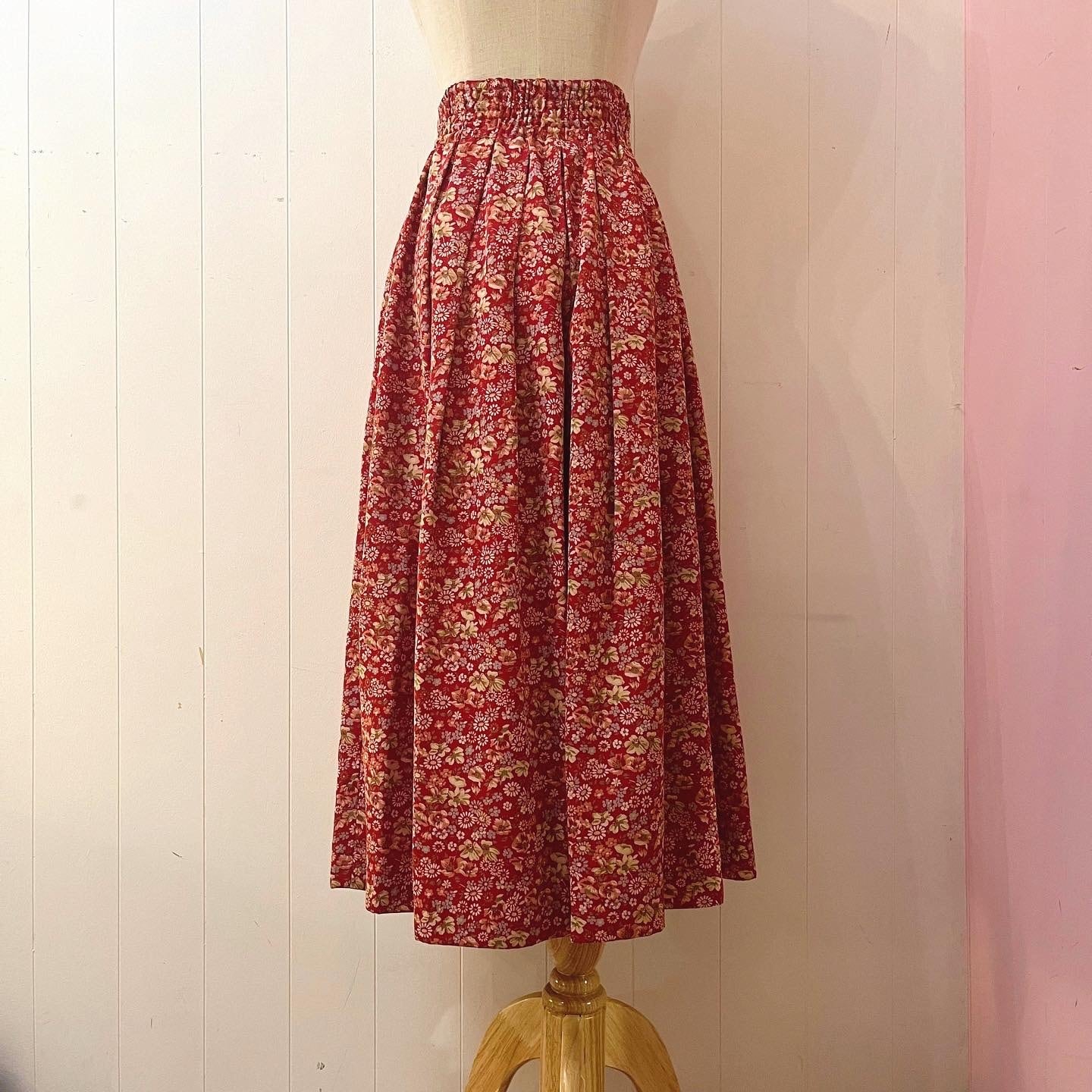red flower waist ribbon skirt