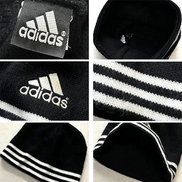 1点物◇アディダスadidas黒ニット帽子ビーニーニットキャップ古着
