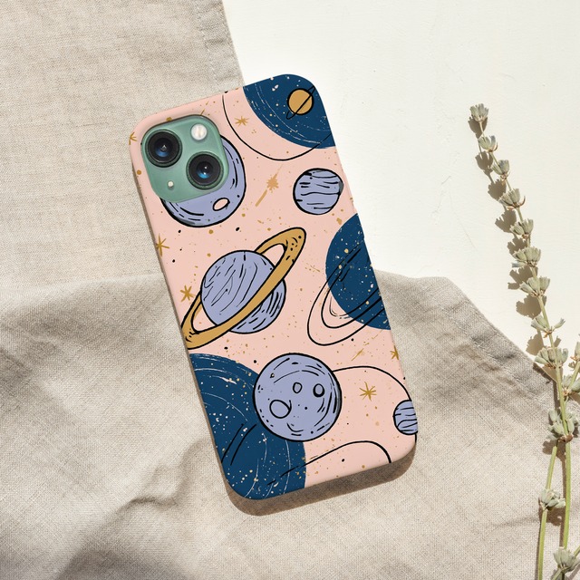 受注生産 iPhoneケース ピンク背景の惑星と月の星図｜天体図 STAR069C