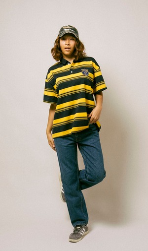 Emblem Stripe Polo Shirt / ASH×BLACK