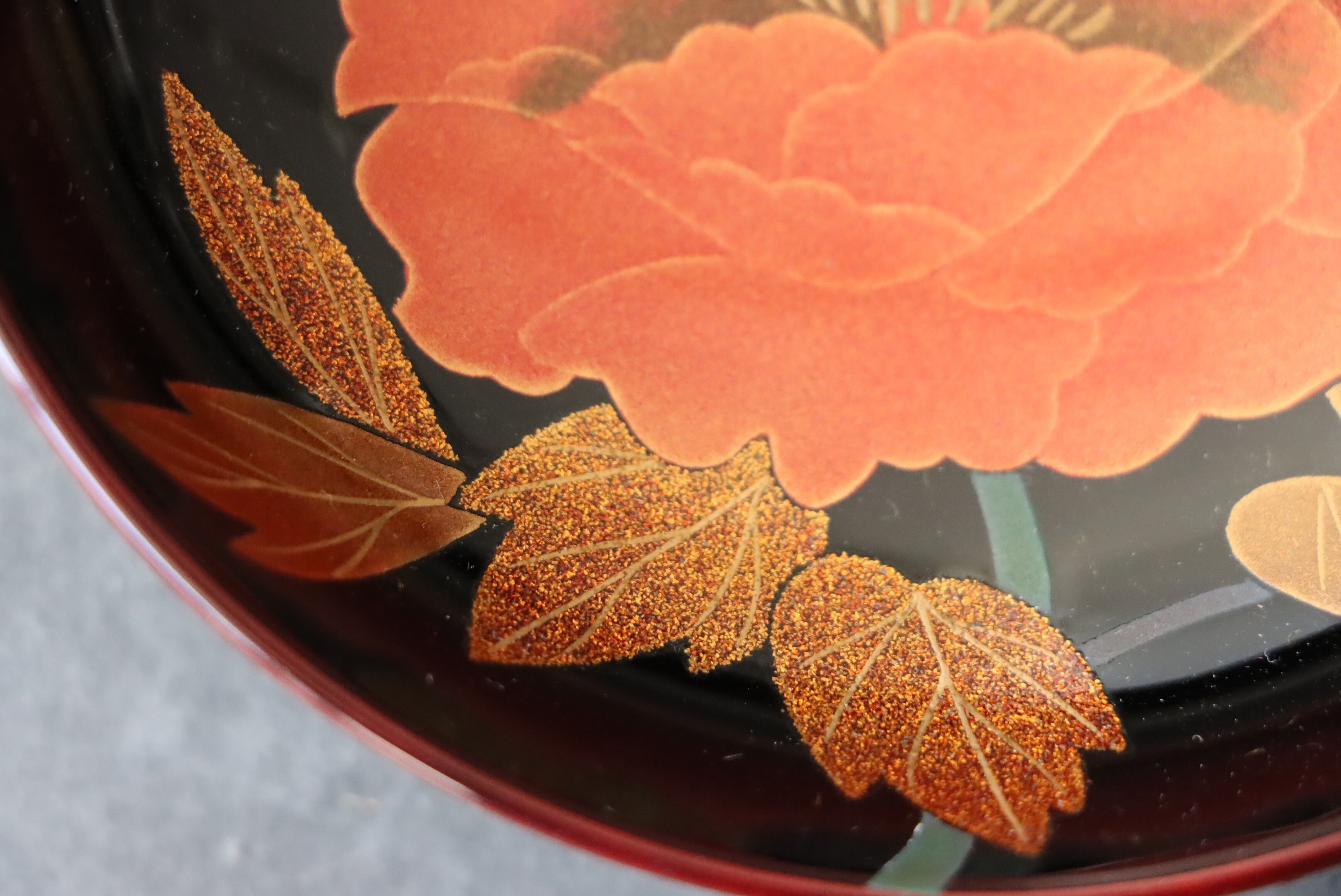 輪島塗 津田哲斎 溜塗 牡丹蒔絵 煮物椀 五客組 共箱 B/Wajima laquered