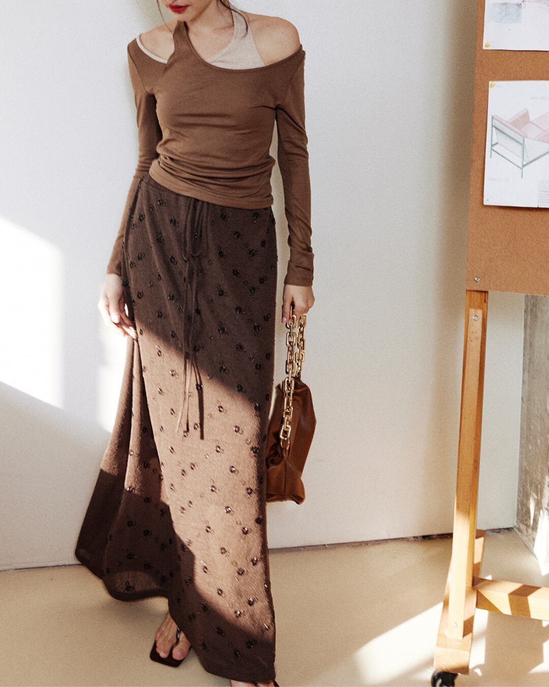 ビーズドットロングスカート A25279
