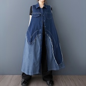 フリンジデニム ノースリーブ ワンピース 00195