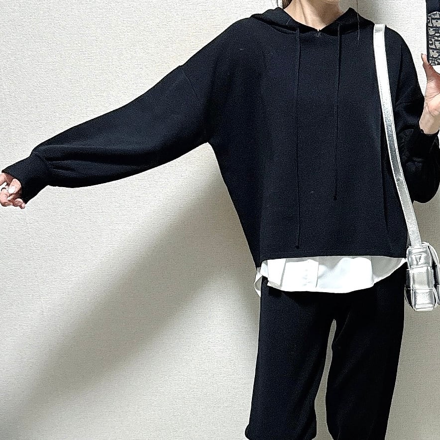 裾ラウンドknitパーカー×knitジョガーパンツ/セットアップ 裾ラウンドknitパーカー×knitジョガーパンツ/セットアップ