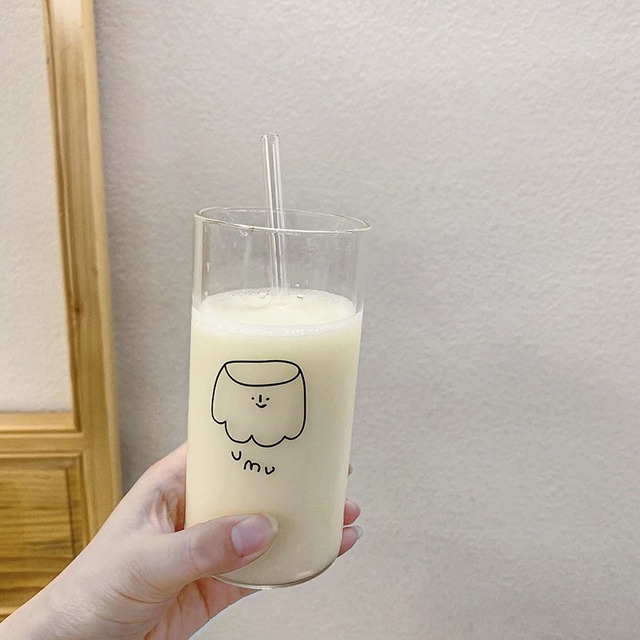即納 ストロー付きイラストグラス 韓国インテリア雑貨 Hwa