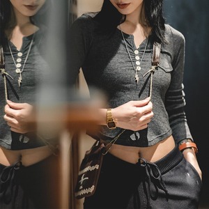 Slim Short Knit T-shirt / ショート丈 ニット シャツ