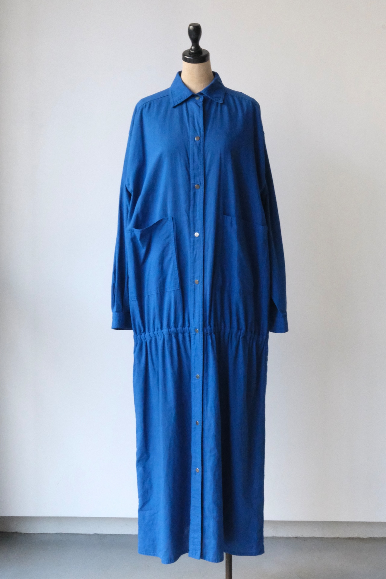 Vuokko cobalt blue cotton snap button shirt dress
