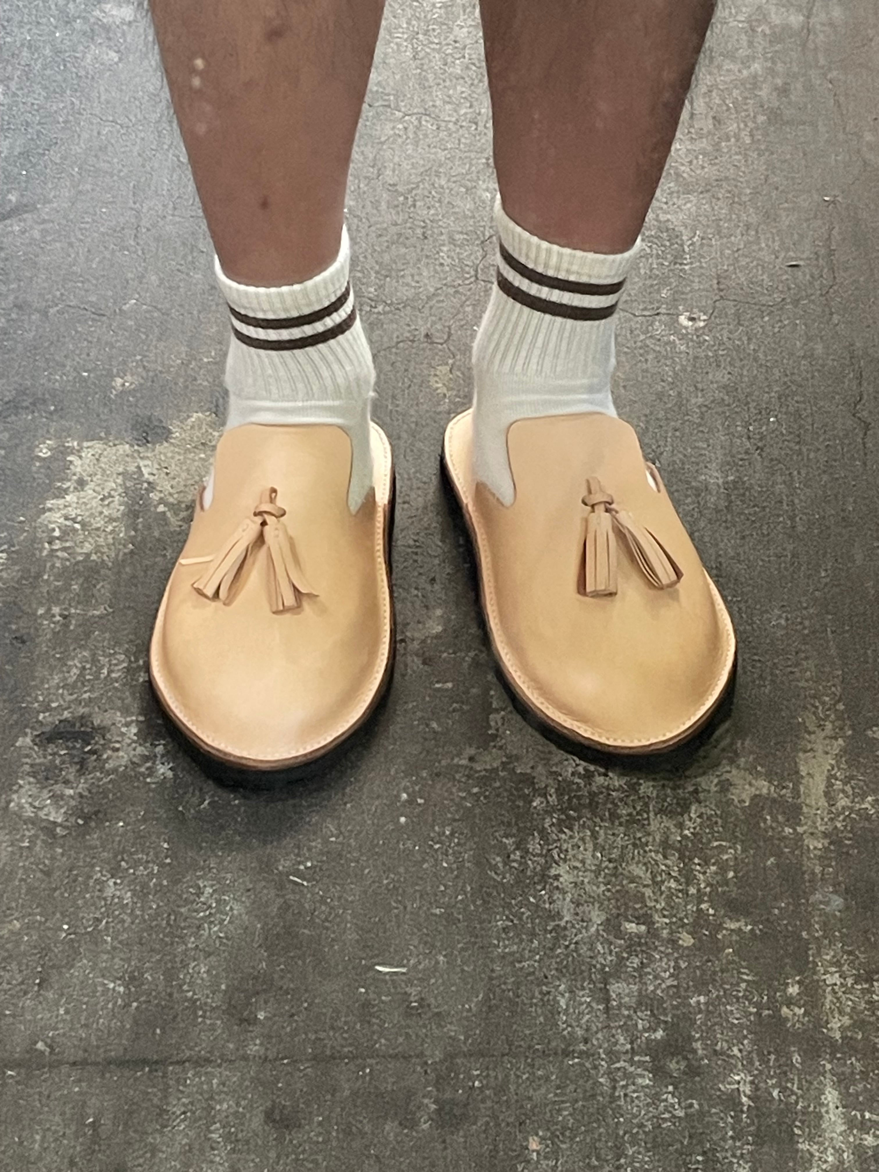 ハンドメイド レザーサンダル タッセル ヌメ革 本革 革サンダル 26.5cm