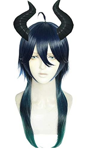 【努力特価】マレウス・ドラコニア コスプレウィッグ ネットと悪魔 角付き グリーン 耐熱 ウィッグ かつら wig ハロウィン仮装 文化祭 お祭り 学園祭 コスチューム