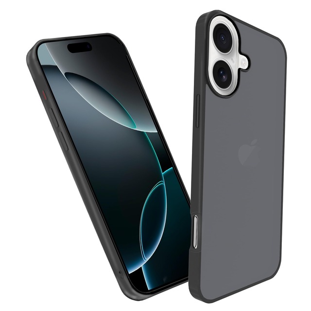 KPNS スマホケース 対応 iPhone16 用 ケース 米軍MIL規格 肌触りも良い 半透明 耐衝撃 超軽薄 指紋防止 黄変防止 アイフォン16 保護 カバー（ブラック）