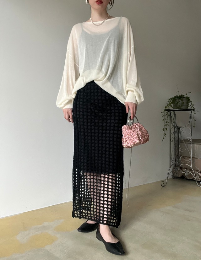 【即納】ホールデザインナロースカート【ブラック】