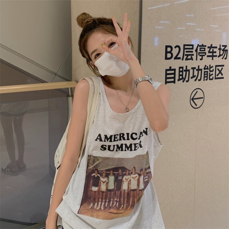 サマールーズスタイルスタンダードノースリーブトップス レトロ 夏物 ヨーロピアン ブラックストロベリース5795010467