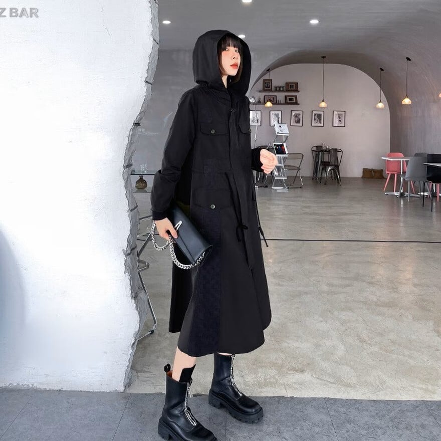 サブカル 服 地雷系 通販 フード付き コート ZIPアップ ハイウエスト 大人 ゴシック 闇かわいい