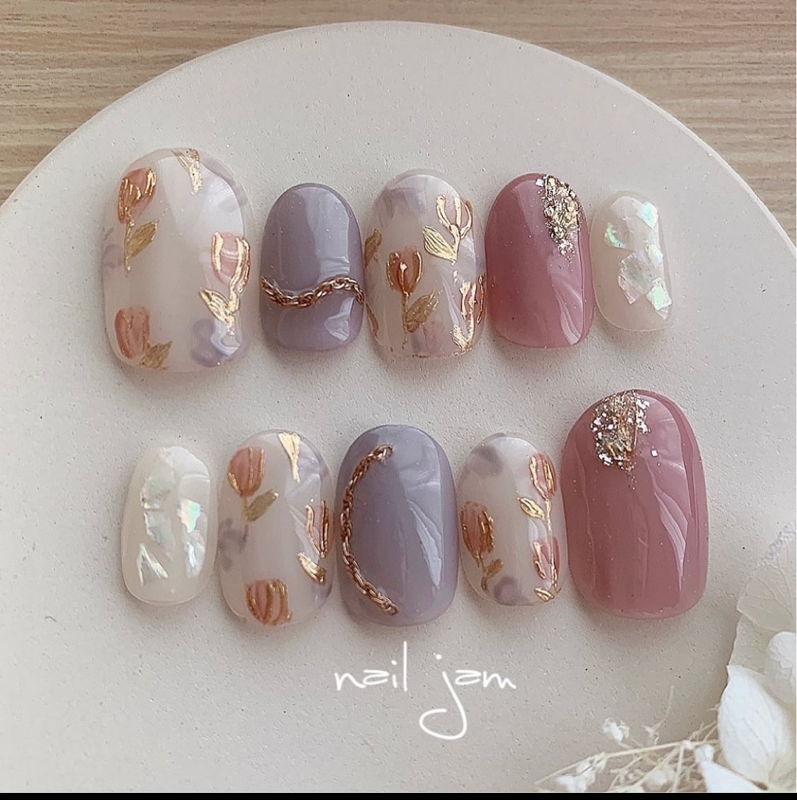 ソーダブルーのミラーフラワー 【No.030】 | nail jam 【ネイルチップ