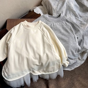 秋チュール切り替えスウェットワンピース