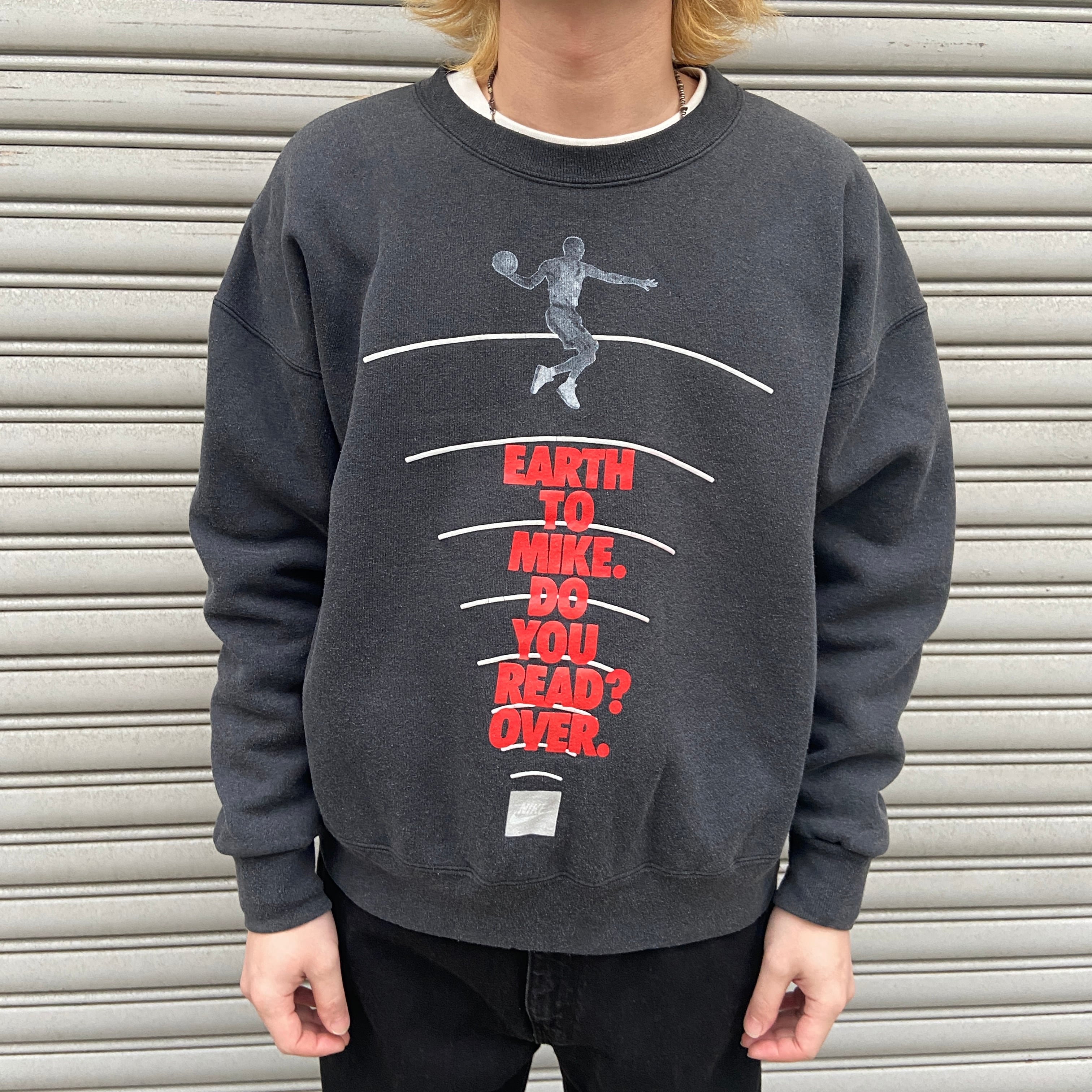 送料無料』90s JORDAN NIKE プリントスウェット USA製 銀タグ 黒 XL 