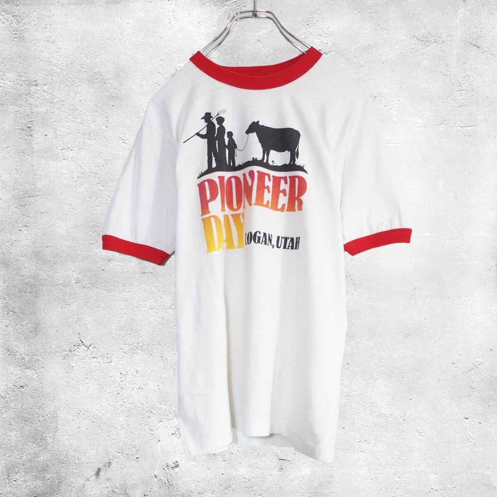 80's Hanes リンガー Tシャツ ヘインズ Mサイズ PIONEER DAY シングル